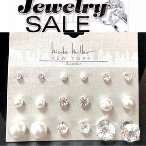 ⚡️NICOLE MILLER new york occasion9stud earrings 5rhinestone/4pearl NWT